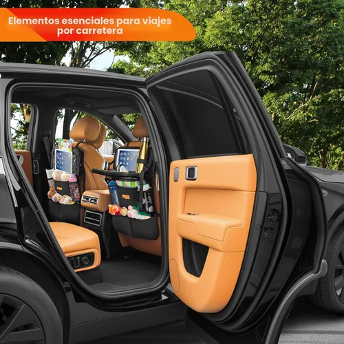 Vista 6 de SURDOCA Organizador de asiento trasero de coche con bandeja plegable para niños y adultos – NUEVO MODELO Almacenamiento de asiento con bolsillo