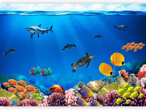 Vista 15 de artgeist Mural de pared premium mundo submarino, 98 x 69 pulgadas, papel tapiz no tejido XXL, decoración de pared de vellón, impresión fotográfica