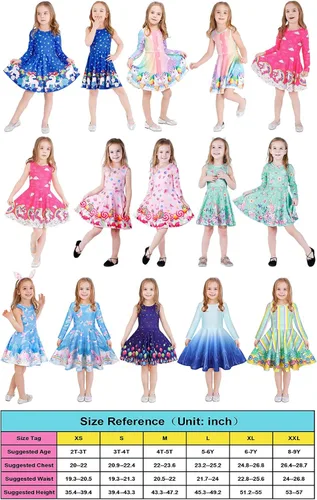 Vista 6 de LaBeca - Vestido sin mangas o de manga larga para niñas vestidos casuales con diseño de unicornio o sirena para niñas pequeñas o grandes