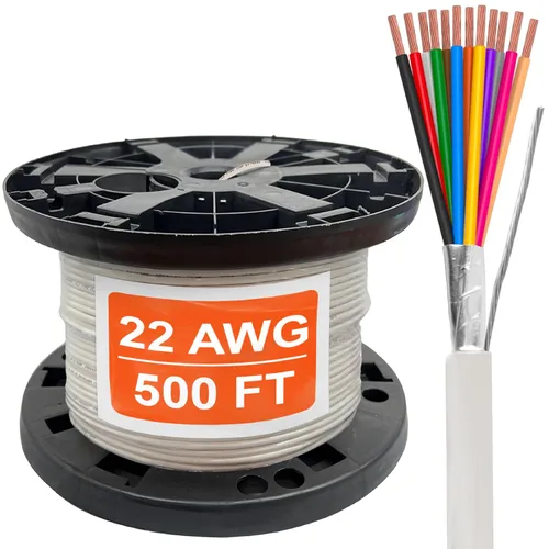 Vista 9 de Cable CMP Plenum blindado trenzado de conexión de cable, cable de bajo voltaje CL3P listado por UL, 22 AWG 2 conductores, carrete de 500 pies, blanco