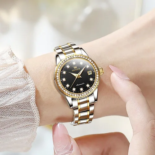 Vista 3 de OLEVS Relojes automáticos para mujer, de acero inoxidable, con cuerda automática, luminoso, resistente al agua