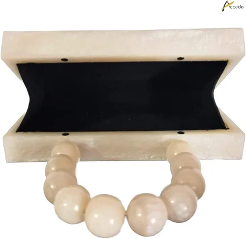 Vista 4 de ACCEDO Bolso de mano de mármol acrílico de lujo para mujer, bolso formal de noche, fiesta, novia, boda, bolso de mano para mujeres y niñas, blanco