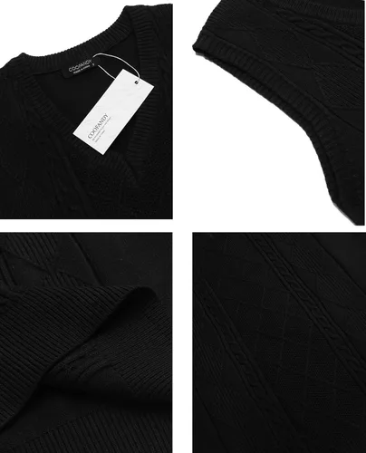 Vista 5 de COOFANDY Chaleco de suéter para hombre, cuello en V, sin mangas, tejido casual, ajustado, chaleco