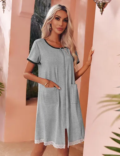 Vista 2 de Ekouaer - Camisón ligero con cremallera, bata de descanso para mujer (S-XXL)