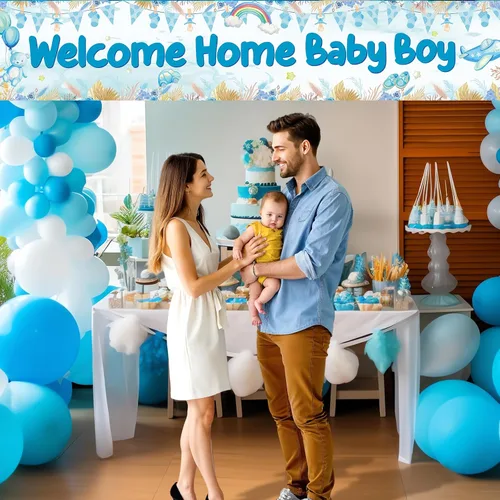 Vista 5 de Cartel de bienvenida a casa para bebé niño con texto en inglés "It's a Boy", decoración de baby shower, decoración de patio para niños, revelación