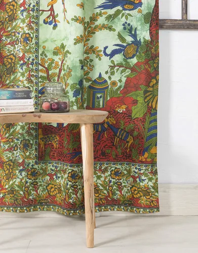 Vista 3 de Popular Handicrafts Paneles de cortina de mandala de teñido anudado con diseño de árbol de la vida, estilo hippie indio, color verde