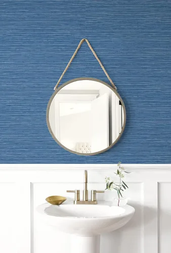 Vista 7 de Lillian August Luxe Haven - Papel tapiz de sisal sintético para despegar y pegar (azul costero)