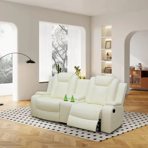 Vista 21 de Sillón reclinable eléctrico para sala de estar, silla reclinable de cuero con LED/almacenamiento, muebles reclinables de 1 plaza, sofá de cuero Negro