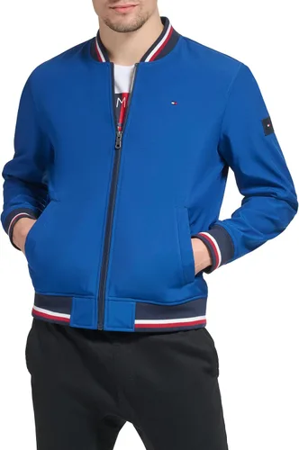 Vista 22 de Tommy Hilfiger Chaqueta bomber ligera Varsity de punto acanalado para hombre Verde militar