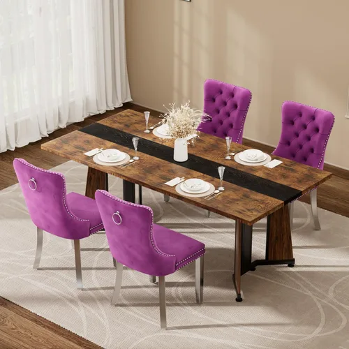 Vista 9 de Juego de mesa de comedor de 5 piezas con 4 sillas, mesa de comedor rectangular de madera de 71 pulgadas con sillas de comedor de terciopelo, tablero