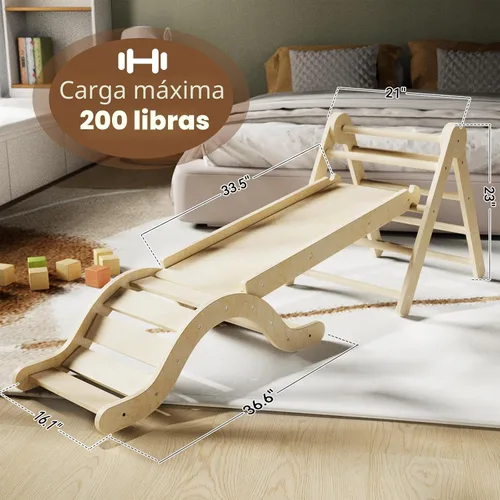 Vista 7 de doowroodni Juego de triángulo Pikler 7en1 Juguetes de escalada para niños pequeños de interior Juguetes de escalada plegables para bebés de madera