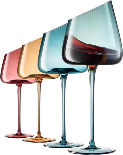 Vista 9 de Khen Copas de vino rosa, regalo Juego de 2 Cristalería inclinada de 18 onzas color rubor rosa, vidrio de tallo alto, regalos para esposa, novia