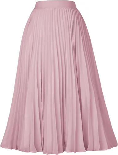 Vista 204 de GRACE KARIN - Falda plisada de gasa para mujer, con cintura alta y elástica, vuelo, corte acampanado y longitud por debajo de la rodilla