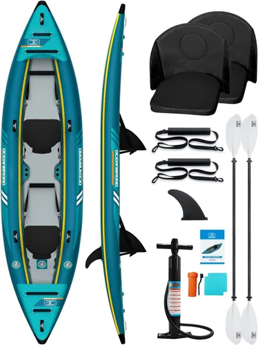 Vista 9 de OCEANBROAD Kayak Inflable Sit-in (SIN HIN), Kayak Inflable para 1 Persona/2 Personas para Adultos con Remo, Asiento de Kayak, Pedal, Bomba de Mano