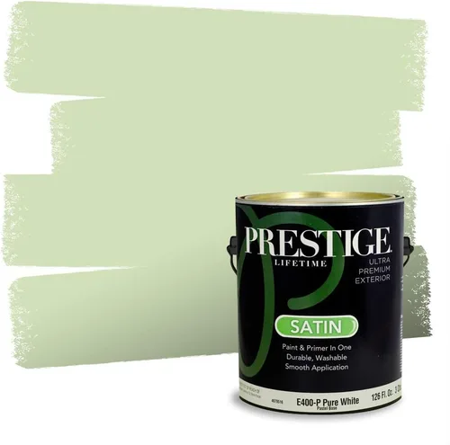 Vista 104 de Prestige Paints - Pintura exterior e imprimación en uno, 1 galón, plano, compatibilidad comparable con el color menta «Whipped Mint» de Behr