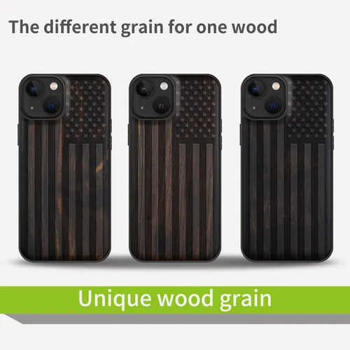 Vista 7 de Carveit Funda magnética de madera para iPhone 13 [madera real dura y TPU suave] Funda protectora híbrida de madera única y elegante a prueba