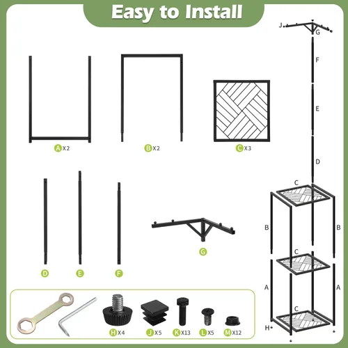Vista 2 de CZWL&HG Soporte de 3 niveles para plantas colgantes para interiores y exteriores, estante de metal de 67 pulgadas de alto para 5 flores en maceta