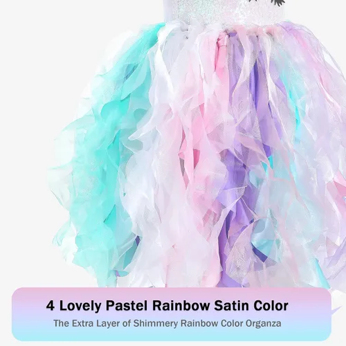 Vista 3 de Vestido tutú para niñas con capas de organza y sauces, traje de cumpleaños, vestido de fiesta de tul con lentejuelas para Pascua, cumpleaños