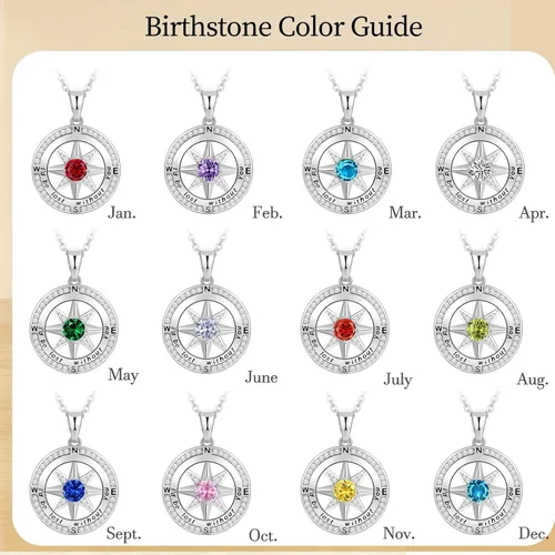 Vista 6 de Peeshow Collar para mujer, brújula, piedra natal, joyería de cumpleaños, aniversario, ideas para su novia, regalo romántico de amor en Navidad, día