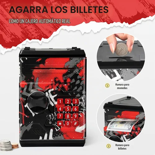 Vista 6 de Alcancía de cajero automático para niños y niñas, Vcertcpl - Mini alcancía de monedas con contraseña, caja de ahorro con agarre automático
