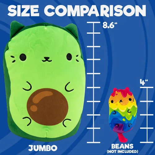 Vista 2 de Cats vs Pickles - Jumbo - AvoCatO - Animales de peluche rellenos de frijoles súper suaves y esponjosos de 8 pulgadas - Ideal para niños, niños
