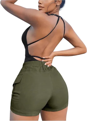 Vista 2 de WDIRARA Pantalones cortos cargo de cintura alta con botones y bolsillos para mujer