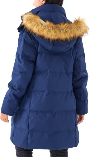 Vista 2 de Chaqueta acolchada larga y gruesa para mujer, abrigo cálido con capucha extraíble de piel sintética