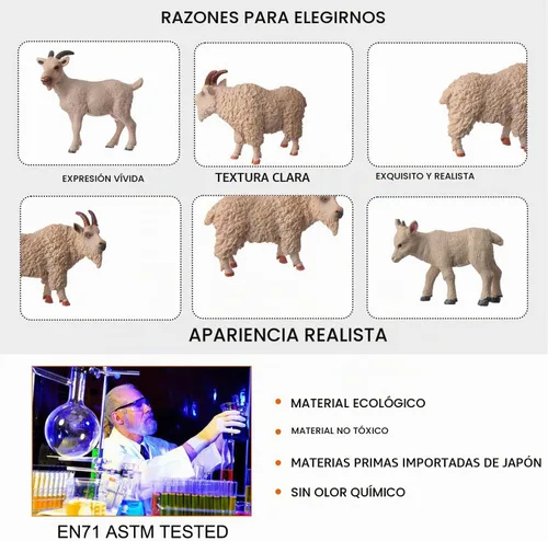 Vista 3 de 4 figuras familiares de cabras, figuras realistas de animales de cabra