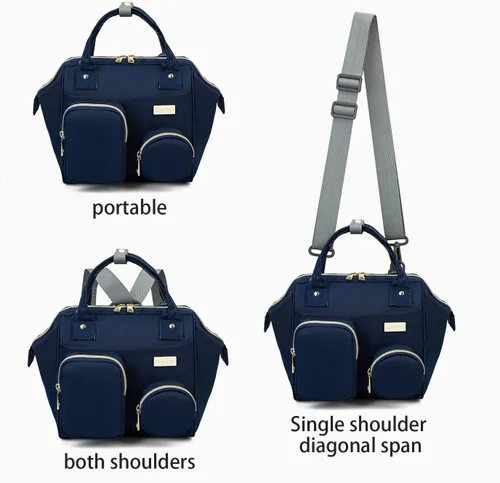 Vista 5 de Lmbabter Bolsa de pañales para bebé, impermeable, multifuncional, mini bolsa de pañales inteligente con bolsillo aislado para exteriores, Azul