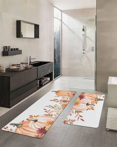 Vista 2 de Tapete de baño de calabaza rosa naranja para bañera, antideslizante, de secado rápido y absorbente, de tierra de diatomeas, fregadero de ducha