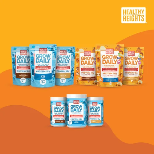 Vista 7 de Healthy Heights Grow Daily Kids - Mezcla de bebida proteica (chocolate) - Batido alto en proteínas para niños de 10 años, 21.6 onzas