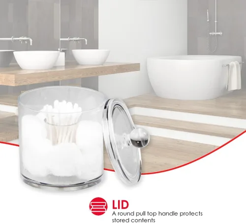 Vista 2 de Home Basics Soporte para bolas y hisopos de algodón acrílico, organizador de almacenamiento de Q-tip, transparente