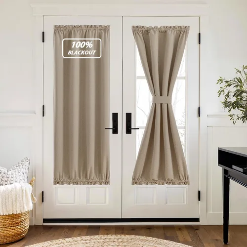 Vista 32 de NICETOWN Cortinas de Lino para Puerta Lateral - Cortinas Opacas con Aislamiento Térmico para Puerta Delantera Francesa para Sombra Pequeña
