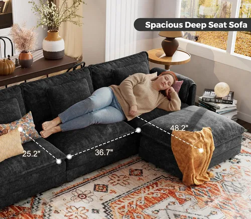 Vista 8 de ELUCHANG Sofá nube modular en forma de L de 116 pulgadas con almohada, sofá de asiento profundo para sala de estar, sofá moderno de 4 asientos