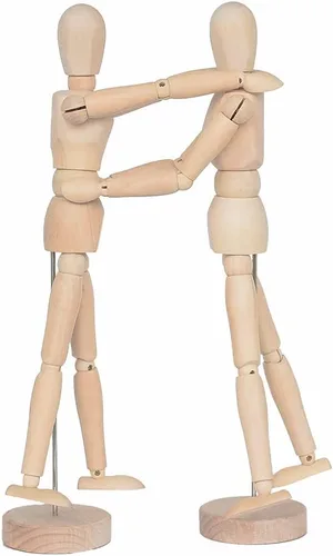 Vista 3 de Paquete de 2 maniquíes de madera de 12 pulgadas de alto con soporte, ideal para dibujo o decoración de escritorio (hombres y mujeres/papá y mamá)