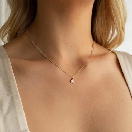 Vista 2 de Delicado collar de oro para mujeres y niñas, chapado en oro de 14 quilates, collar con colgante de circonita cúbica con diseño de hojas y flores