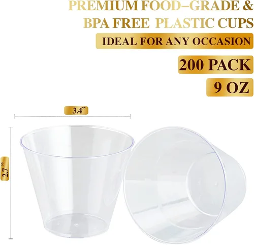 Vista 5 de FOCUSLINE 300 platos de plástico transparente de 6 pulgadas y vasos de 9 onzas, platos de postre resistentes y vasos desechables elegantes