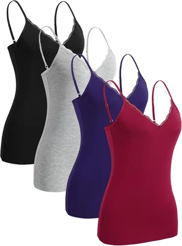 Vista 8 de Rosyline - Camiseta de tirantes con cuello en V para mujer, camisola de encaje ajustable, camiseta interior de tirantes de espagueti, tops