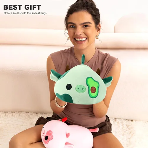 Vista 7 de Onsoyours Lindo peluche de vaca, suave peluche de aguacate amoroso, juguete de peluche esponjoso, almohada de aguacate, regalo para niños