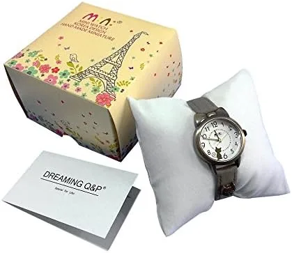 Vista 7 de DREAMING Q&P Correa de cuero suave para niña, relojes de pulsera de cuarzo para mujer, lindo Bowknot