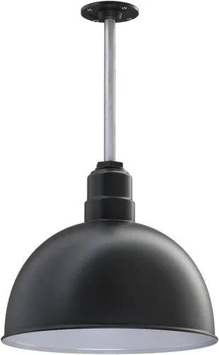 Vista 80 de Steel Lighting Co. Colgante de cuenco rosa Lámpara montada en el techo Cúpula de 15 pulgadas vástago de 12 pulgadas Estilo granero de acero
