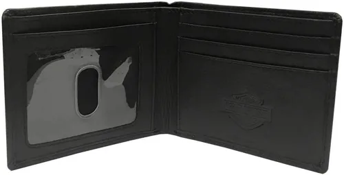 Vista 2 de Harley-Davidson Billetera de cuero doble plegable Drag Race para hombre con RFID HDMWA11675, Negro -, Cartera Rfid
