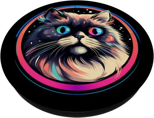 Vista 2 de Divertidos PopSockets de gato del Himalaya en el espacio, astronauta cósmico, gatito, PopGrip intercambiable