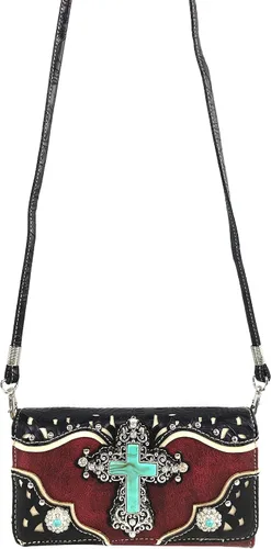 Vista 3 de Zelris turquesa Rhinestone Cruz Occidental mujeres Crossbody muñeca Trifold cartera
