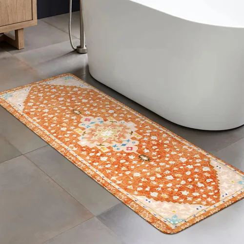 Vista 13 de Uphome Alfombra de baño vintage, azul, bohemio, antideslizante, oriental, suave, lavable a máquina, lindas alfombras de baño tribales florales