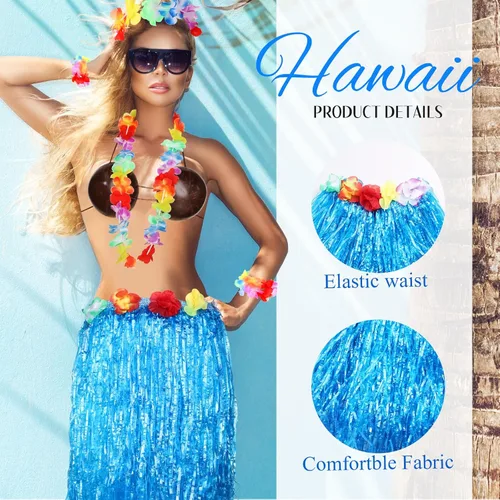 Vista 3 de Tigeen 6 Pcs Coconut Bra Hawaiian Grass Hula Skirt Costume Set Dance Leis Outfit for Women Luau Party Supplies, 23.6 Inch