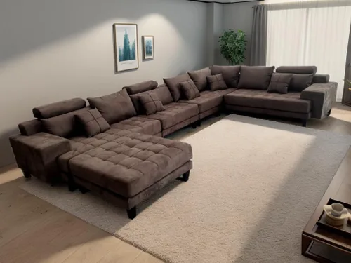 Vista 4 de Stendmar S150DBR - Juego de sofá seccional de tela de microfibra reversible en forma de U en forma de L, S150DBR (marrón, extragrande)