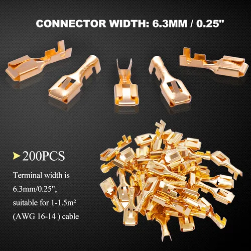 Vista 5 de Twidec /200 unids 0.248 in conector de pala hembra terminales de empalme rápido conector de alambre no aislado para relé de cableado eléctrico