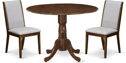 Vista 20 de East West Furniture DLLA3-ABK-47 - Juego de mesa de comedor de 3 piezas que contiene una mesa de cocina redonda con gotas y 2 sillas de comedor