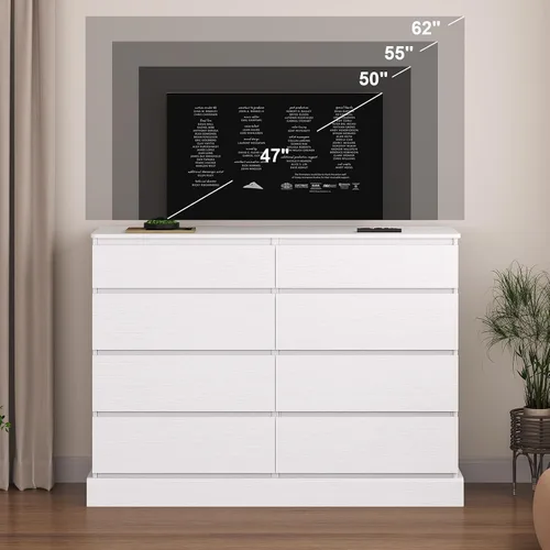 Vista 4 de Hasuit Cómoda Blanca para Dormitorio, Cómoda Larga con 8 Cajones, Cómodas de Madera de 51.5''W Cofre de 8 Cajones, Armario de Almacenamiento de Ropa